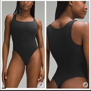 Lululemon Wundermost Ultra Soft Nulu Square Nech Bodysuit Black Size L (10) NWT